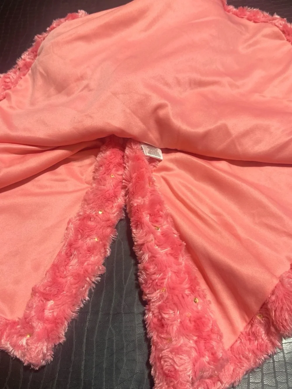 Little Lass Coral Pink Faux-Fur Hooded Cape with Gold Toggles